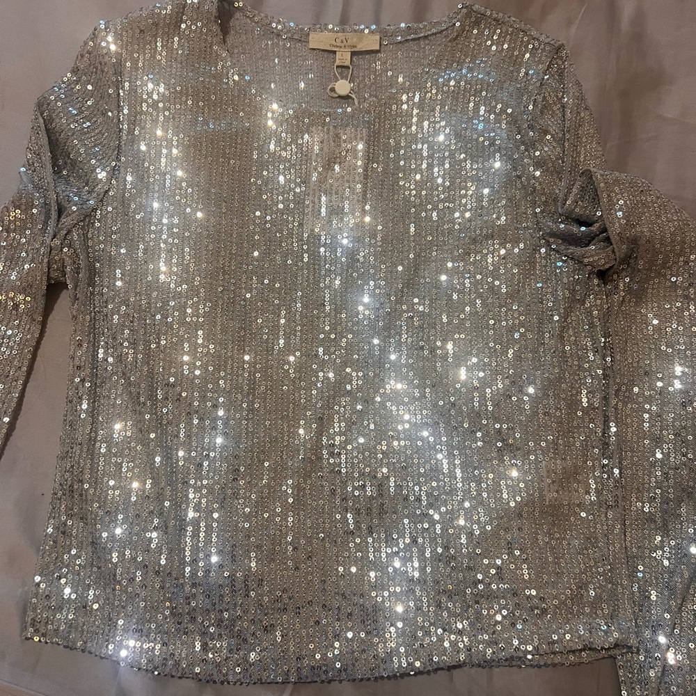 Chelsea & Violet Silver Sequin Blouse